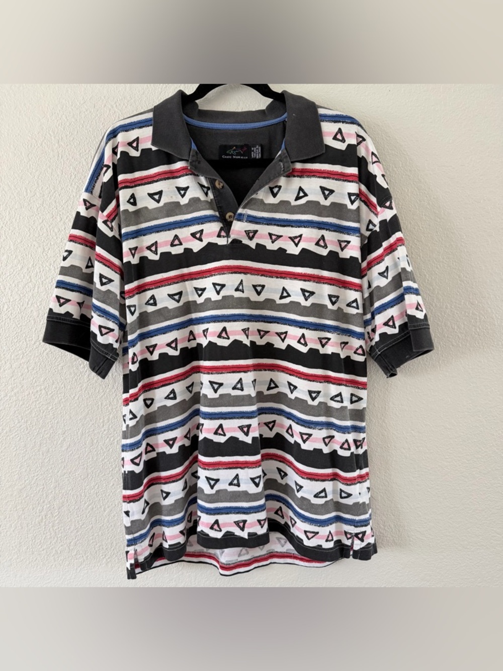 Vintage Greg Norman Shirt Mens Large Multicolor Geometric Polo Golf Abstract Y2K